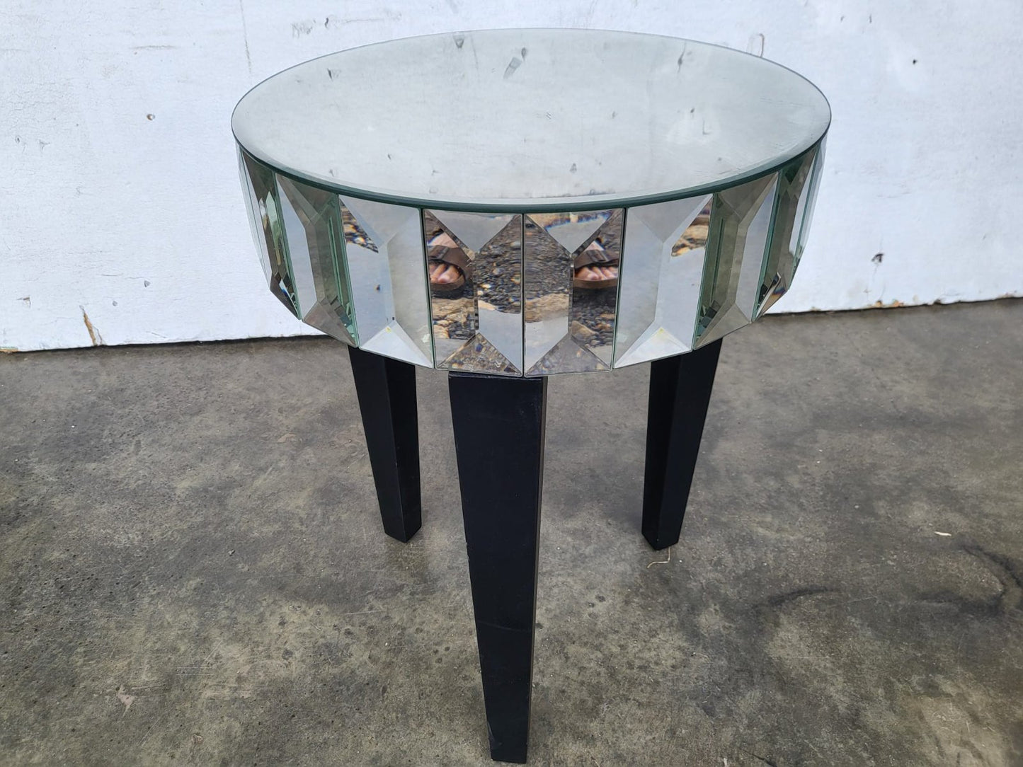 Glass mirrored small side end lamp table black legs