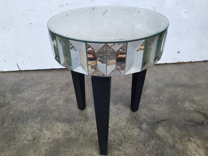 Glass mirrored small side end lamp table black legs