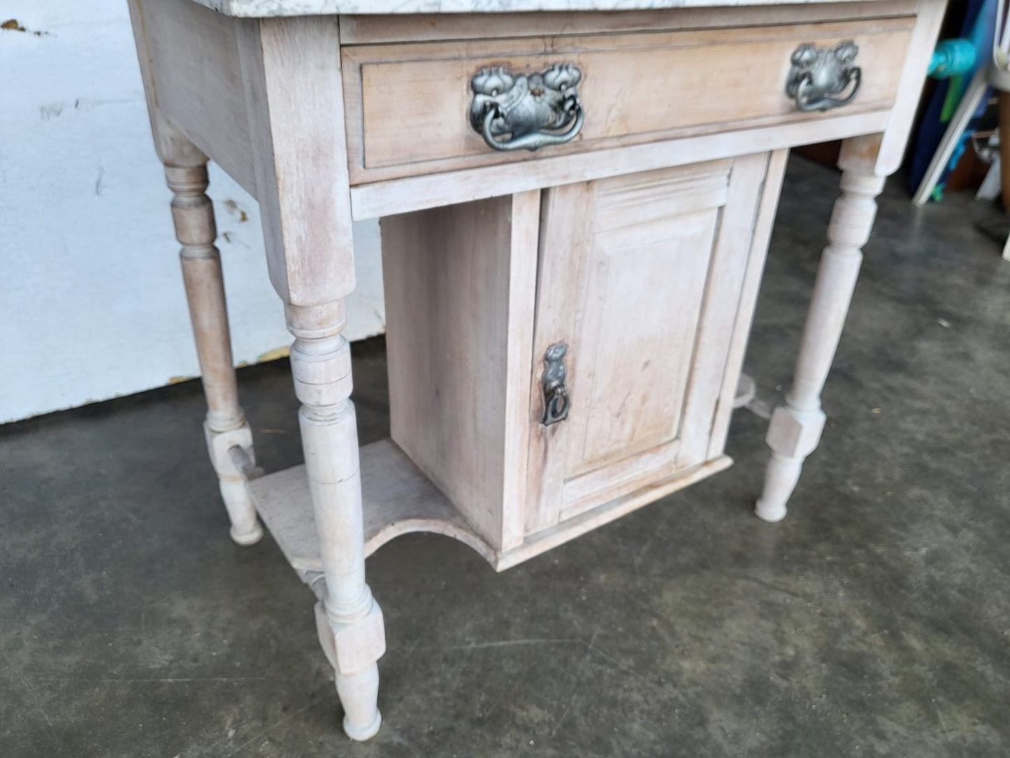 Antique Victorian small painted wash stand marble top drawer cupboard