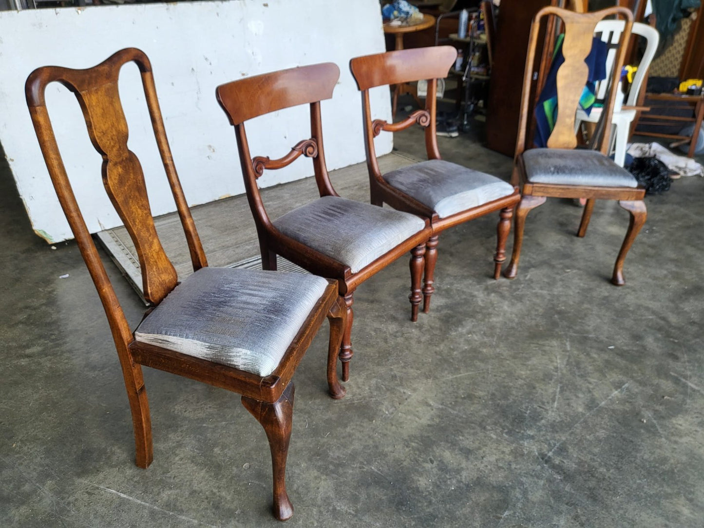 4 x antique Victorian mixed dining chairs drop in seats