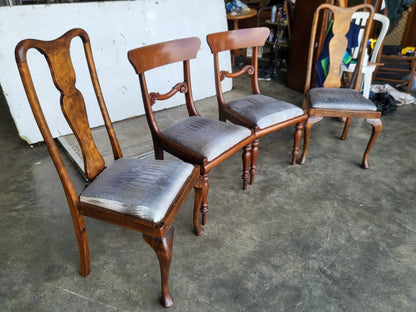 4 x antique Victorian mixed dining chairs drop in seats