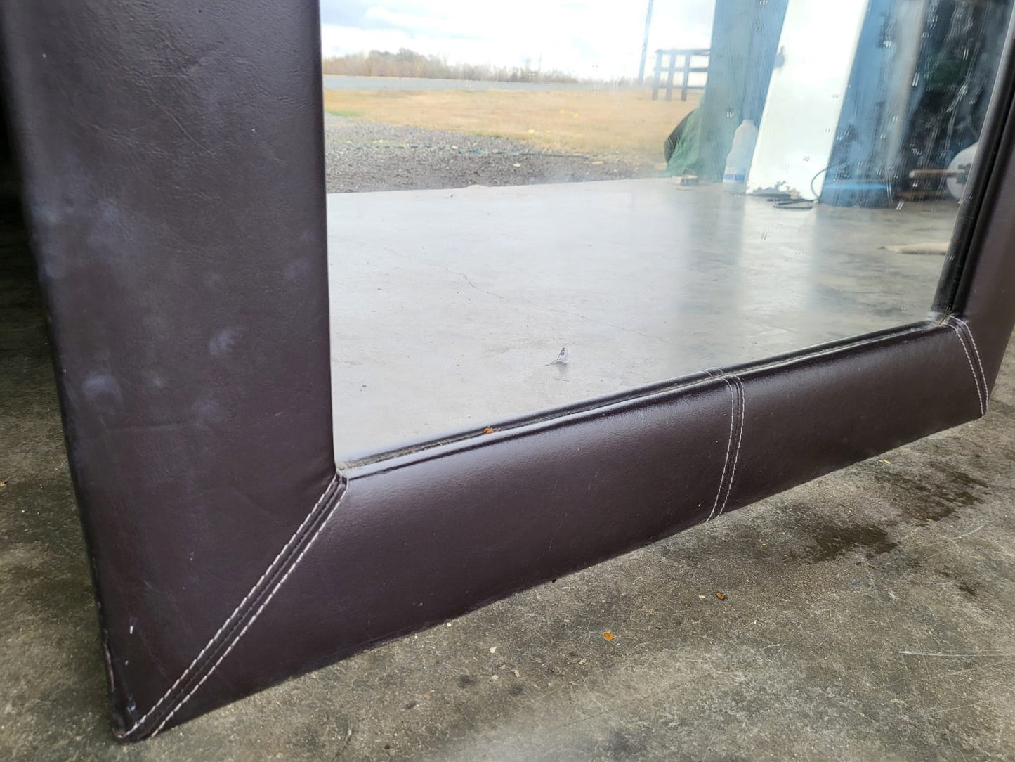 Large tall freestanding mirror leather faux ?  frame 6'x7"x3'