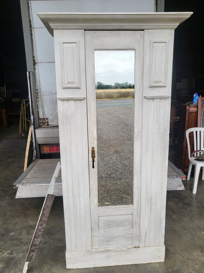 Antique Edwardian single painted wardrobe mirrored door