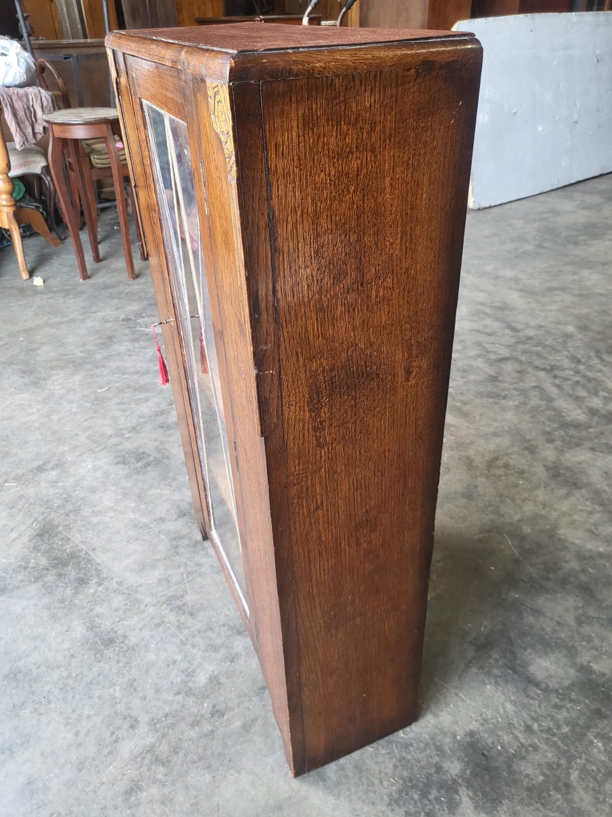 Antique oak Deco small 1x door glazed bookcase cabinet shelves