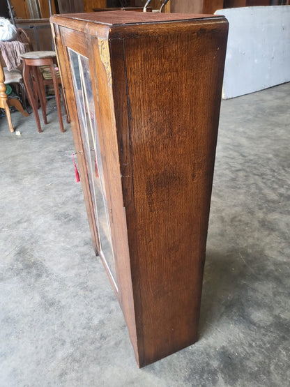 Antique oak Deco small 1x door glazed bookcase cabinet shelves