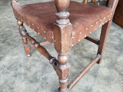 Pair vintage two oak carver open dining armchairs pu leather
