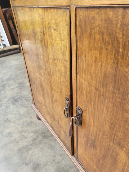 Antique Edwardian glazed bookcase cabinet drawers cupboard shelves