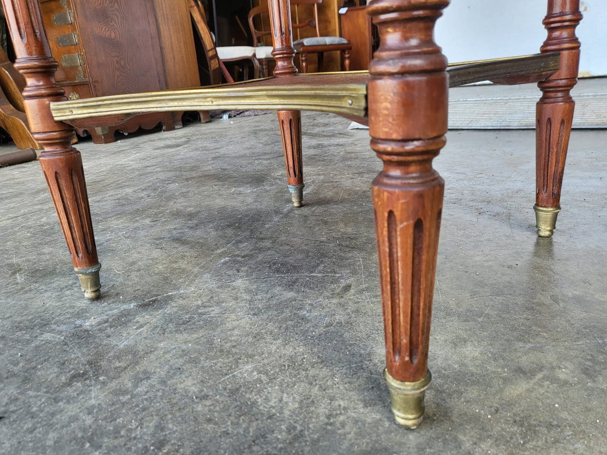 Antique Louis marquetry round 2 tier side end table brass Ormolu