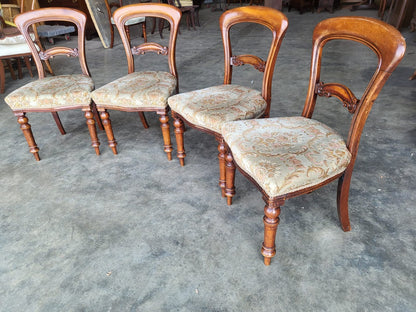 Four antique Victorian balloon back dining chairs floral seats