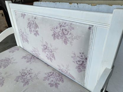 Vintage white 2 seat upholstered bench settle seat