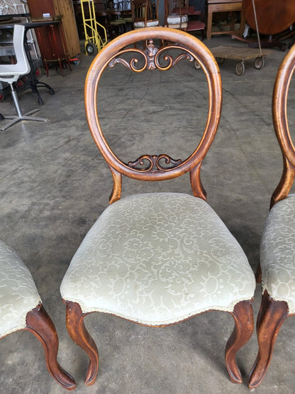 Four green antique Victorian balloon back dining chairs cabriole legs