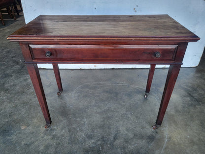 Antique Victorian single drawer writing hall table desk castors