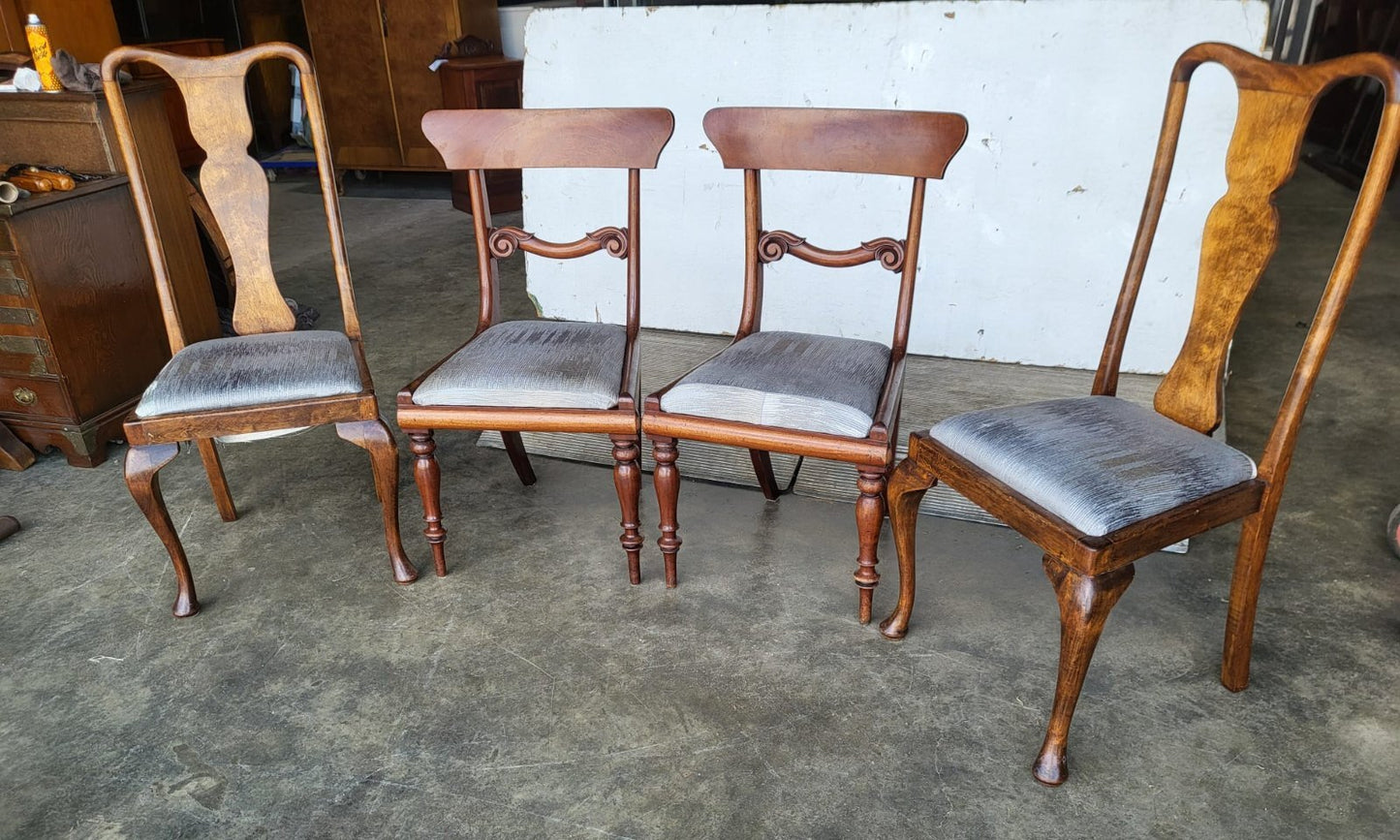 4 x antique Victorian mixed dining chairs drop in seats