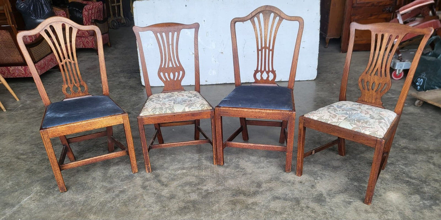 Four 4 antique Georgian mixed dining chairs drop in seats