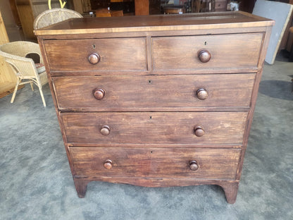 Antique Victorian 2 over 3 chest of drawers splayed legs knob handles
