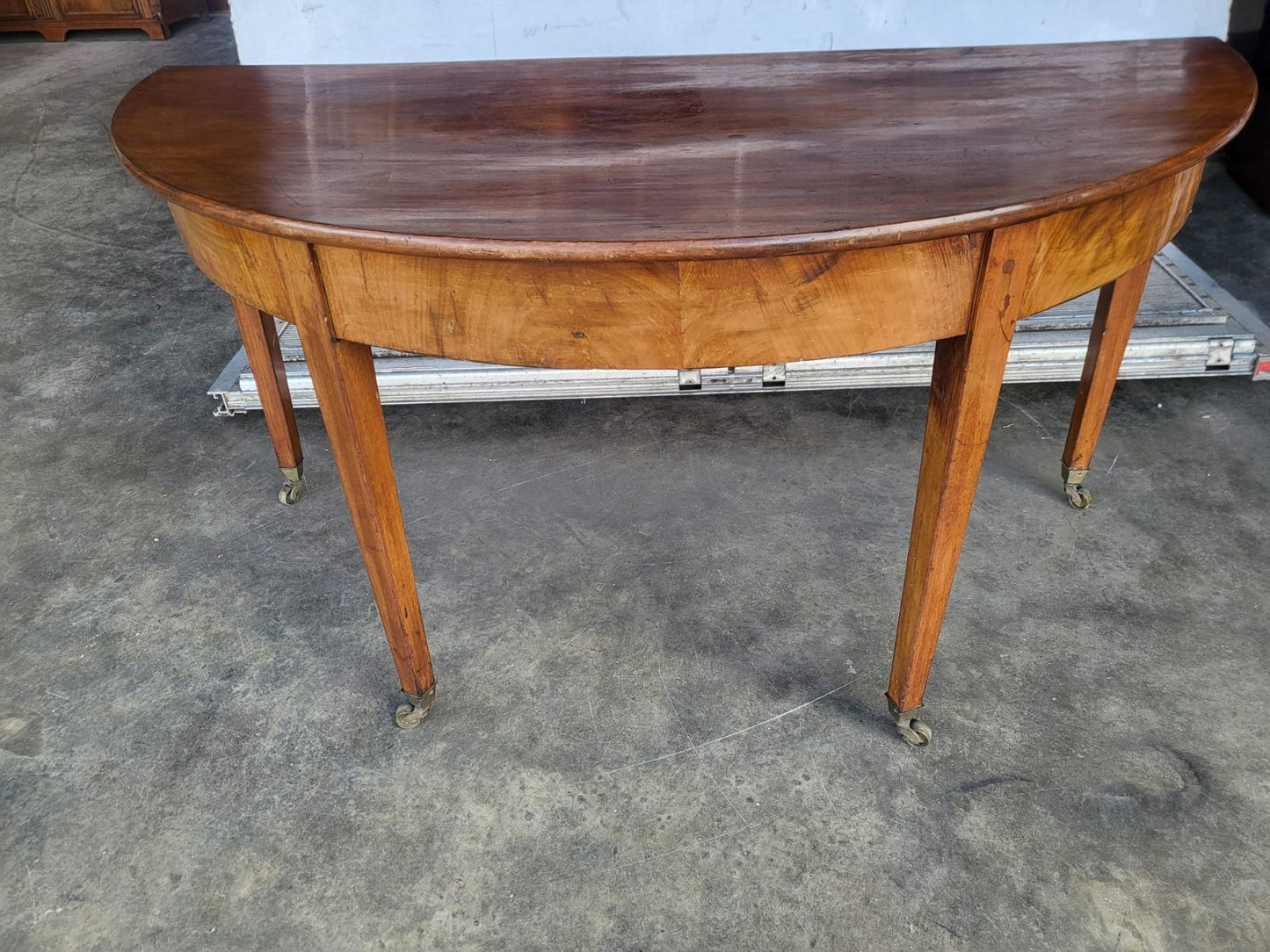 Antique Victorian large demi lune table hall side end desk