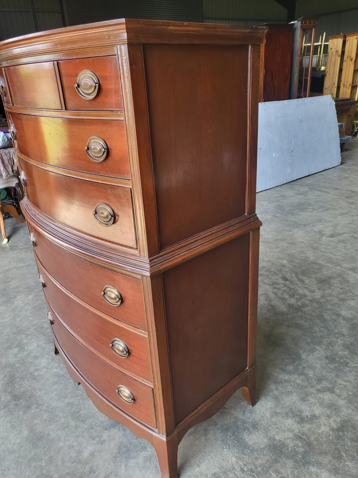Antique repro bow front chest on chest chest of drawers splayed legs