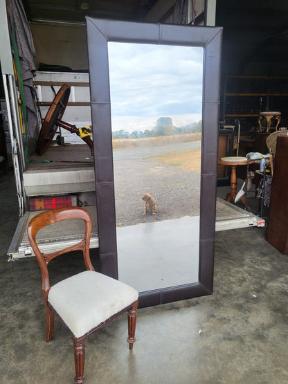 Large tall freestanding mirror leather faux ?  frame 6'x7"x3'