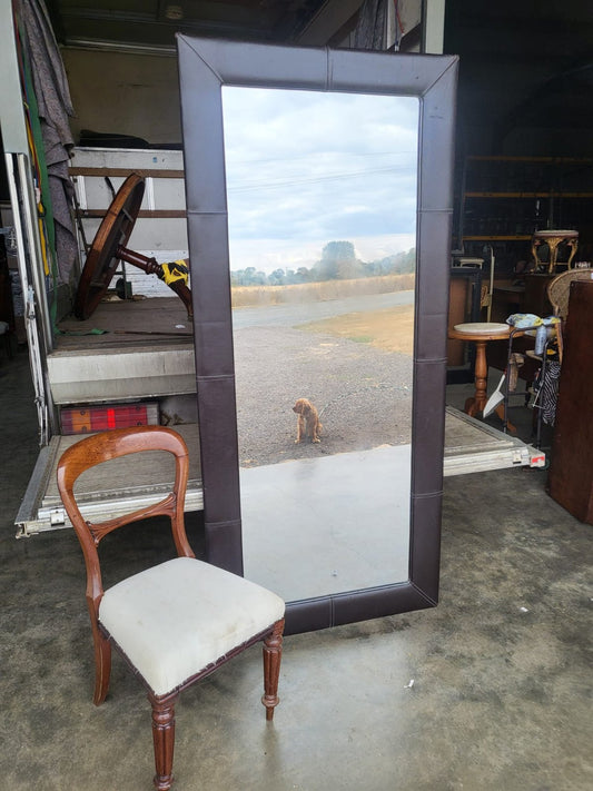 Large tall freestanding mirror leather faux ?  frame 6'x7"x3'