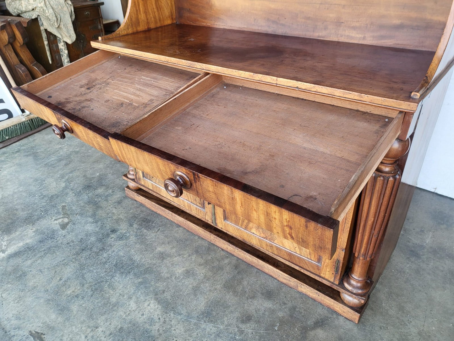 Antique Victorian mahogany chiffonier sideboard gallery shelves