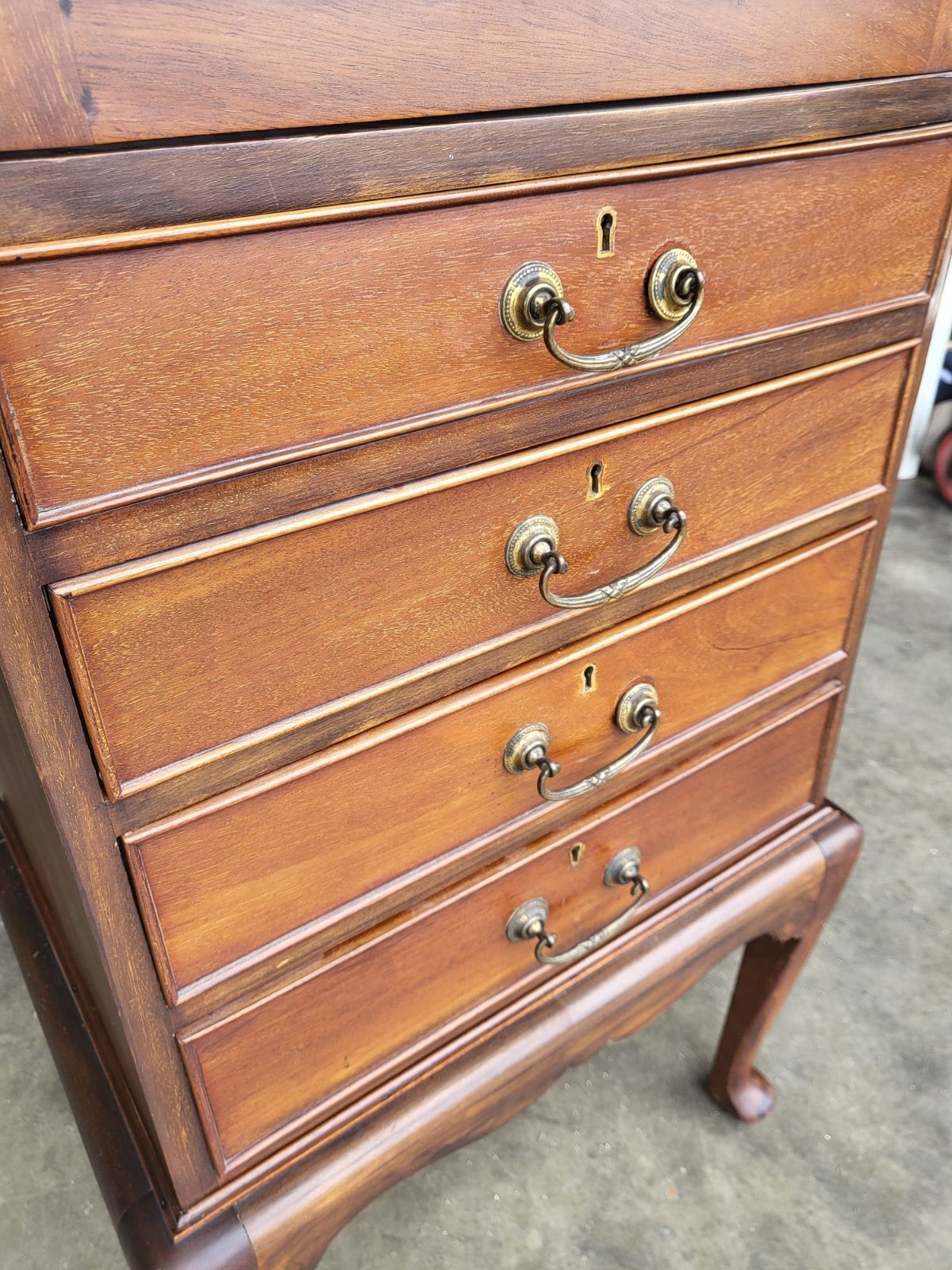 Antique Victorian tall glazed side end cabinet drawers cabriole legs