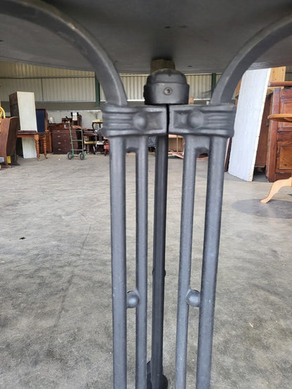 Two black round cast iron bistro dining occasional tables PRICE X 1