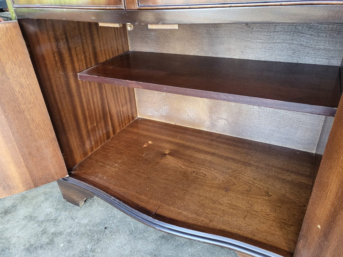 Antique repro bow front inlaid drinks cabinet cupboard desk