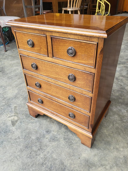 Small antique repro 2 over 3 side end chest of drawers