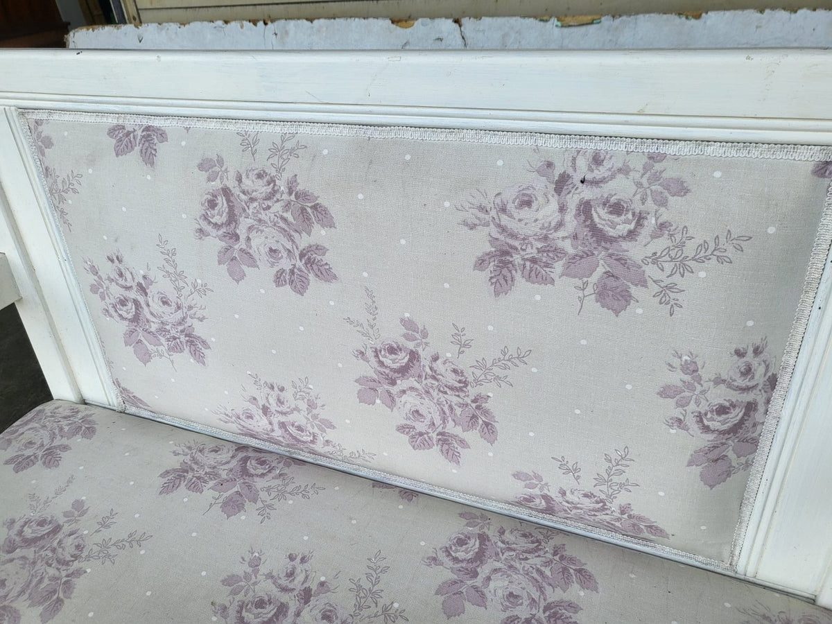 Vintage white 2 seat upholstered bench settle seat