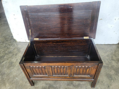 Vintage small panelled oak blanket storage bed end coffer trunk