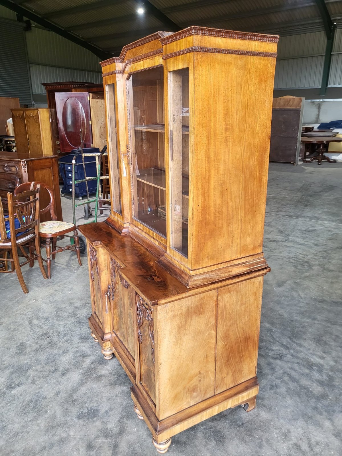 Antique mahogany small break front glazed bookcase cabinet cupboard
