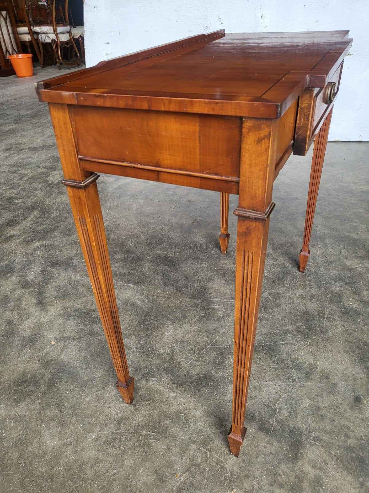 Antique repro Yew small breakfront table desk drawer