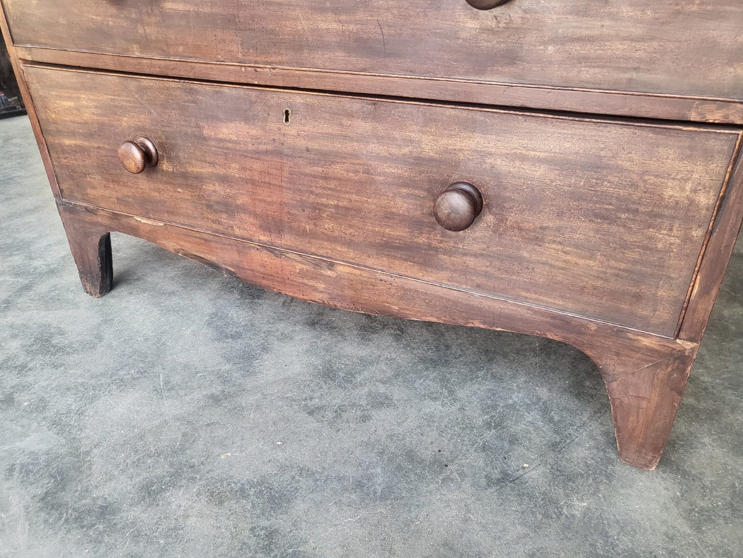 Antique Victorian 2 over 3 chest of drawers splayed legs knob handles