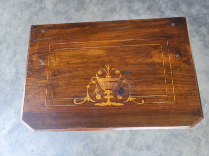 Antique Edwardian inlaid small glazed bookcase music cabinet shelves
