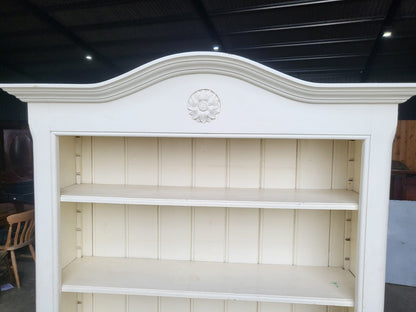 Large white open bookcase adjustable shelves 3 drawers cornice