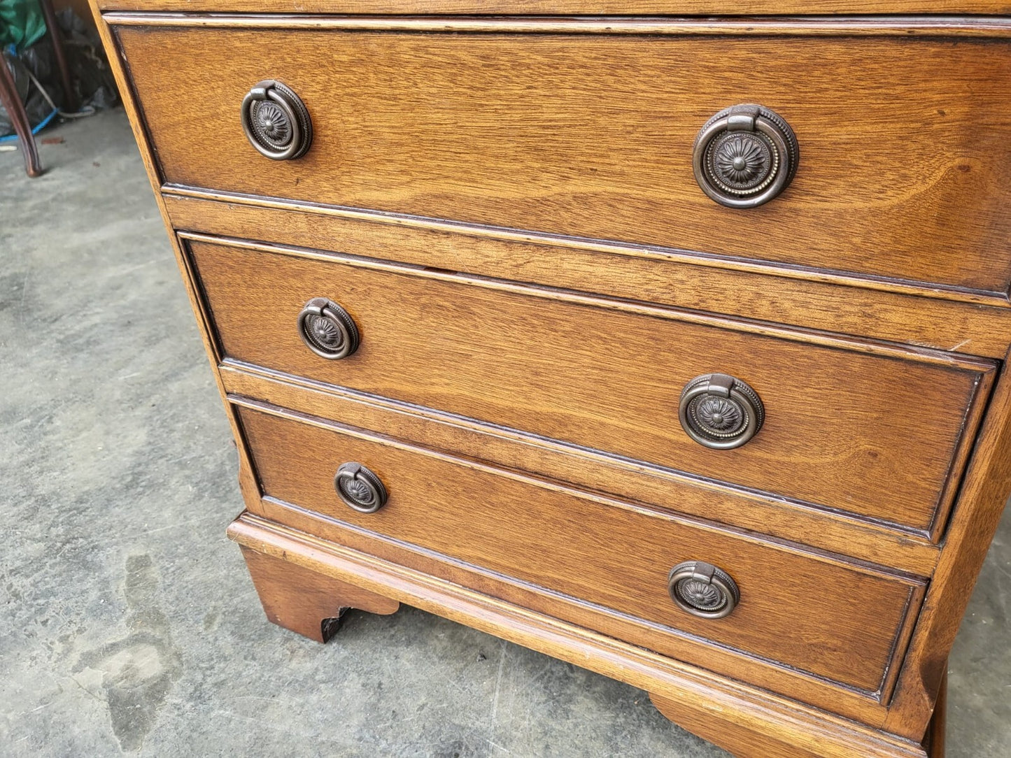 Small antique repro 2 over 3 side end chest of drawers
