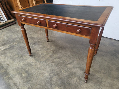 Antique Victorian 2 drawer writing desk table turned legs castors