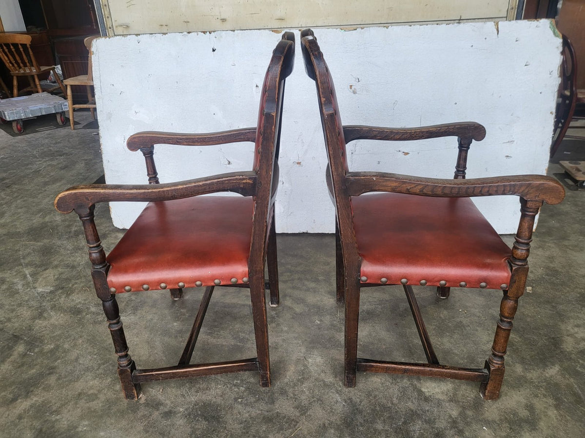 Pair vintage camel back carver chairs arm chairs turned legs red