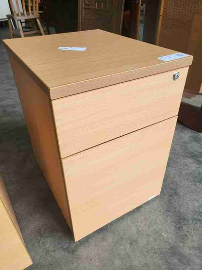 Pair two beech small low 2 drawer filing cabinets drawers