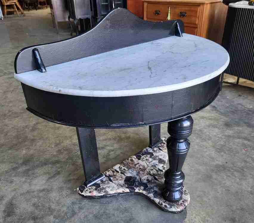 Antique Victorian demilune Black marble wash stand side table dogs turned legs