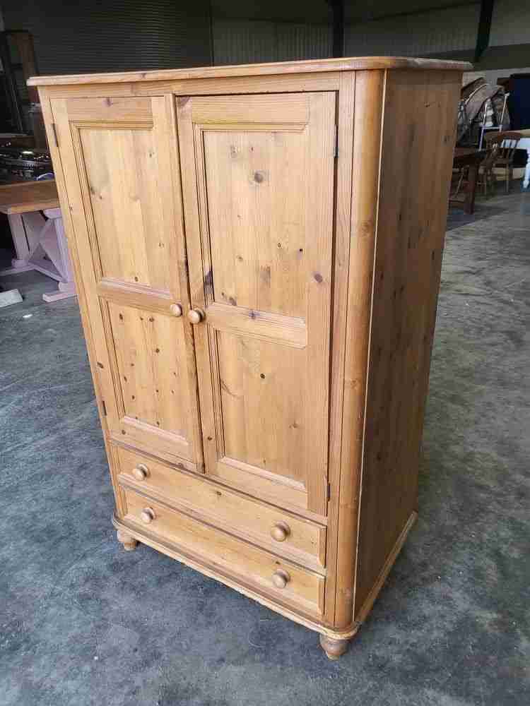 Small low pine wardrobe 2 x drawers bun feet