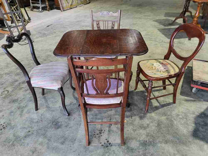 Antique Edwardian small oak drop leaf occasional dining table