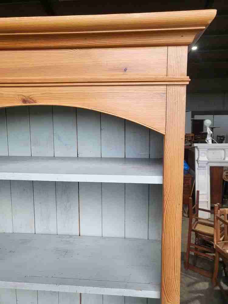 20thC pine tall slim open bookcase painted interior shelves