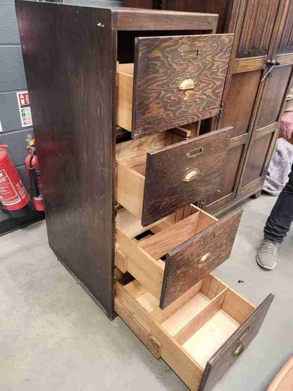 20thC wooden large tall 4 x drawer filing cabinet drawers
