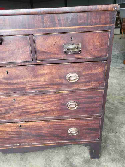 Antique Georgian Mahogany 3 over 3 inlaid chest of drawers square legs