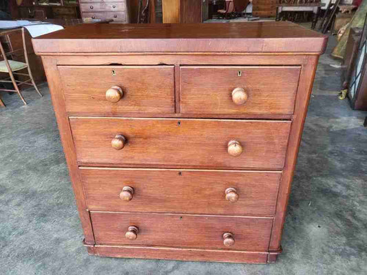 Antique Victorian mahogany 2 over 3 chest of drawers knob handles