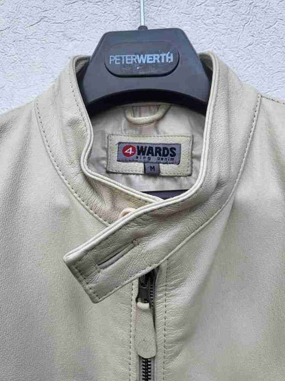 Men's cream leather biker jacket 42" M