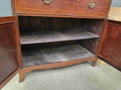 Antique Georgian inlaid mahogany large secretaire bookcase splayed legs drawers