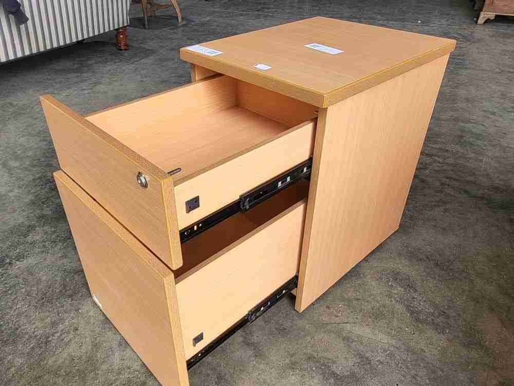 Pair two beech small low 2 drawer filing cabinets drawers