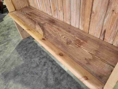 20thC Stripped pine high back panelled bench kitchen country farmhouse seat